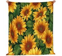 Générique Couverture Polaire en Flanelle 220x240 cm - Imprimé Tournesol Feuilles Vertes Hiver Chaude Douce Moelleuse Jeté de Canapé, Vert Jaune Microfibre Couverture de Lit Convient Adulte et Enfant
