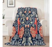 Générique Couverture Polaire en Flanelle 70x100 cm - Imprimé Rétro Fleurs Oiseaux Hiver Chaude Douce Moelleuse Jeté de Canapé, Bleu Microfibre Couverture de Lit Convient Adulte et Enfant