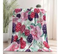 Générique Couverture Polaire en Flanelle 80x150 cm - Imprimé Aquarelle Mûre Fleurs Hiver Chaude Douce Moelleuse Jeté de Canapé, Rose Blanc Microfibre Couverture de Lit Convient Adulte et Enfant