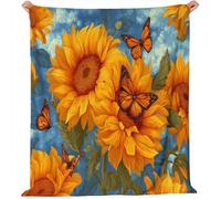 Générique Couverture Polaire en Flanelle 80x150 cm, Tournesol Papillon Imprimée Douce Et Fluffy Orange Bleu Couverture - pour Adolescent Et Adultes Adaptée Au Lit Et Au Canapé