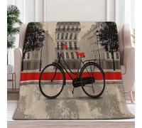 Générique Couverture Polaire Flanelle Gravure Vintage Scène De Rue Parisienne Bicyclette 180 x 220 cm Moelleuse Couverture Polaire Brun Chaude et Douce en Peluche Plaid, pour Le Salon Chambre Coucher