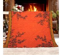 Générique Couverture Polaire L 100x130cm Feuilles De Bambou Et Fleurs De Prunier Chinoises Flanelle Face en Tissu Peluche Doux et Chaud Rouge Couverture pour Canapé Voyage Épaisse et Thermique
