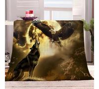 Générique Couverture Polaire Loup Aigle Lunaire 220x240 cm Couverture Plaid pour Lits, Canapés, Chaises et Divans, Couverture Chaude, Douce et Épaisse pour Toutes Les Saisons