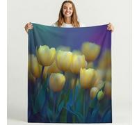 Générique Couverture Polaire Onirique Paisible Nature Fleurs Moelleuse Douce et Chaude Jaune Couverture de Voyage, pour Chambre à Coucher, Salon, Bureau 150cm x 150cm