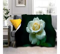 Générique Couverture Polaire Rose Blanche, Fleur Couvertures Imprimées en 3D Couvertures pour Canapés Couvertures en Laine Draps Chaleur et Isolation Camping 70 x 100cm AL2438