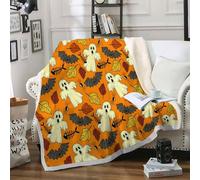 Générique Couverture Polaire Sherpa Plaid comme Jeté de Canapé - Plaid Doux et Moelleux Motif de Chauves-Souris pour Adultes et Enfants - Couverture Chaude Hiver avec Motif de Fantômes 100x130 A199