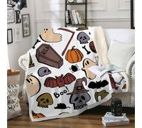 Générique Couverture Polaire Sherpa Plaid comme Jeté de Canapé - Plaid Doux et Moelleux Motif de Chauves-Souris pour Adultes et Enfants - Couverture Chaude Hiver 140x200 avec Motif de Fantômes A217