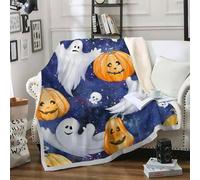 Générique Couverture Polaire Sherpa Plaid comme Jeté de Canapé - Plaid Doux et Moelleux Motif de Citrouille pour Adultes et Enfants - Couverture Chaude Hiver avec Motif de Fantômes 100x130 A214