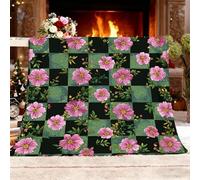 Générique Couverture Polaire Sherpa XL 130x150cm Motif D'éChiquier Fleuri Flanelle Face en Tissu Peluche Doux et Chaud Vert Clair Couverture pour Canapé Voyage Épaisse et Thermique