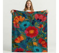 Générique Couverture Polaire Style bohème Tropical Fleurs Moelleuse Douce et Chaude Multicolore Couverture de Voyage, pour Chambre à Coucher, Salon, Bureau 150cm x 150cm