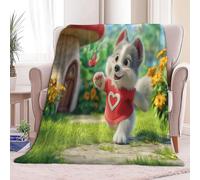 Générique Couverture Polaire Vert, Plaid Polaire en Flanelle Douce et Confortable - Couverture Chaude Dessin Animé Animal en Forme De Cœur Chien pour Enfants Adolescents et Adultes, 150 x 200 cm