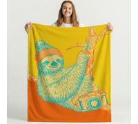 Générique Couverture Polaire Vintage Abstrait Animal Paresseux Moelleuse Douce et Chaude Multicolore Couverture de Voyage, pour Chambre à Coucher, Salon, Bureau 150cm x 200cm