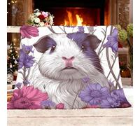 Générique Couverture Polaire XL 150x200cm Mignon Animaux Cochon d'Inde Fleurs Flanelle Face en Tissu Peluche Doux et Chaud Blanc Couverture pour Canapé Voyage Épaisse et Thermique