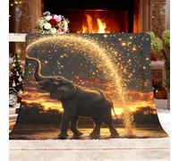 Générique Couverture Polaire XL 150x200cm Onirique Coucher De Soleil Animaux éLéPhant GéAnt Flanelle Face en Tissu Peluche Doux et Chaud Or Couverture pour Canapé Voyage Épaisse et Thermique