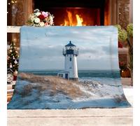 Générique Couverture Polaire XXL 180x220cm Phare De La Neige CôTièRe Flanelle Face en Tissu Peluche Doux et Chaud Blanc Couverture pour Canapé Voyage Épaisse et Thermique