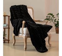 Générique Couverture Rayée, Plaid Canape en Fausse Fourrure, Plaid Fourrure Et Moelleuse, Double Couche épaisse pour Canapé-Lit(Noir,59 * 79in)