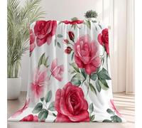 Générique Couverture Rose Rouge 200x200 cm, Couverture Polaire en Flanelle Douce Aquarelle Fleurs Imprimée pour lit canapé Chaise Automne Hiver Camping Salon Bureau
