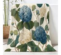Générique Couverture Sherpa 130x150 cm, Plaid Polaire en Flanelle | Doux Plaid imprimée Fleurs Vintage pour adultes enfants Plantes Hortensias Feuilles Couverture pour Canapé Camping
