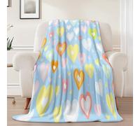 Générique Couverture Sherpa Flanelle 220 x 240 cm, Bleu Couverture Polaire Chaud et Douce à Imprimé Simple Mignon Cœurs Colorés - Confort Duveteux pour Enfants Garçons Filles Adultes