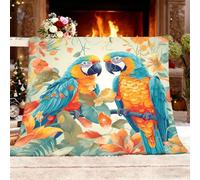 Générique Couverture Sherpa XL 150x200cm Animaux Perroquets Fleurs Chaud en Flanelle Polaire Résistante aux Plis Anti-décoloration Bleu Clair Plaid pour Canapé d'Intérieur Bureau Pause Déjeuner