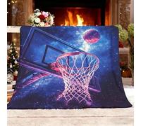 Générique Couverture Sherpa XL 150x200cm Ciel éToilé Basket-Ball Terrain De Basket-Ball Chaud en Flanelle Polaire Résistante aux Plis Couleurs NéOn Plaid pour Canapé d'Intérieur Bureau Pause Déjeuner