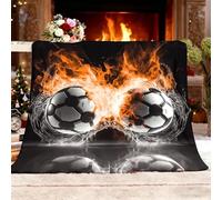 Générique Couverture Sherpa XXL 180x200cm Sports Flame Football Chaud en Flanelle Polaire Résistante aux Plis Anti-décoloration Noir Plaid pour Canapé d'Intérieur Bureau Pause Déjeuner