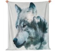 Générique Couvertures en Flanelle de 100 x 130 cm, Plaid Polaire Double Epaisseur Douillette et Chaud - Fantastique Forêt Animaux Loup Décoratif Plaid Canape pour Lit 1 Personne ou Canapé Blanc