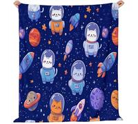 Générique Couvertures en Flanelle de 130 x 150 cm, Plaid Polaire Double Epaisseur Douillette et Chaud - Dessins Animés Espace Planètes Décoratif Plaid Canape pour Lit 1 Personne ou Canapé Bleu