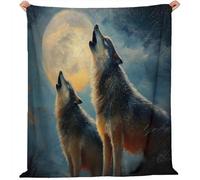 Générique Couvertures en Flanelle de 130 x 150 cm, Plaid Polaire Double Epaisseur Douillette et Chaud - Rétro Animal Loup Décoratif Plaid Canape pour Lit 1 Personne ou Canapé Bleu