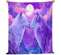 Générique Couvertures en Flanelle de 150 x 200 cm, Plaid Polaire Double Epaisseur Douillette et Chaud - Fantastique Animaux Loups Décoratif Plaid Canape pour Lit 1 Personne ou Canapé Violet