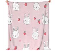 Générique Couvertures en Flanelle de 150 x 200 cm, Plaid Polaire Double Epaisseur Douillette et Chaud - Dessin Animé Mignon Petit Lapin Blanc Décoratif Plaid Canape pour Lit 1 Personne ou Canapé Rose