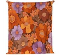 Générique Couvertures en Flanelle de 180 x 200 cm, Plaid Polaire Double Epaisseur Douillette et Chaud - Rétro Floral Décoratif Plaid Canape pour Lit 1 Personne ou Canapé Orange