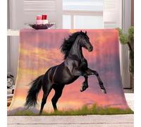 Générique Couvertures en Microfibre 180x220 cm Animal Cheval Frison Noir Imprimées 3D Couverture Moelleuse Douce Sherpa, Couverture de Canapé Climatisée, Camping pour Adultes Enfants