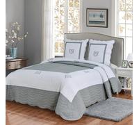 Générique Couvre lit boutis de Luxe 100% Coton 230X250cm avec 2 Taies 65X65cm_Peace Land Gris