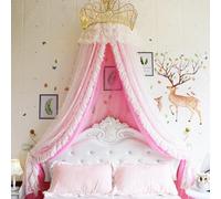 Générique Couvre-lit Double en Dentelle, Couvre-lit Couronne Moustiquaire, Tente De Lit Respirante Et Anti-poussière, Baldaquin Décoratif De Chambre (Pink 1.35m Bed)