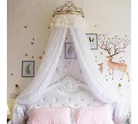 Générique Couvre-lit Double en Dentelle, Couvre-lit Couronne Moustiquaire, Tente De Lit Respirante Et Anti-poussière, Baldaquin Décoratif De Chambre (White2 1.5m Bed)