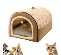 Générique Covered Dog Bed - 2 in 1 Detachable Cat Bed with Ball Pendant, Cat Nest & Sofa Dual Purpose Covered Cats Nest, Washable and Comfortable Hideaway, for Dog Within 1.5/2.5/7.5kg (Brown,Small)