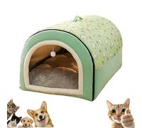 Générique Covered Dog Bed - 2 in 1 Detachable Cat Bed with Ball Pendant, Cat Nest & Sofa Dual Purpose Covered Cats Nest, Washable and Comfortable Hideaway, for Dog Within 1.5/2.5/7.5kg (Green,Small)