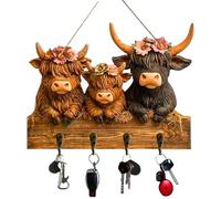 Générique Cow Ornaments Key Holder - Artistic Storage Solution, Highland Cows Key Rack Holder, Bullhead Animal Wooden Towel Hooks | for Coats Bags Scarves Umbrellas Towels Entryway Hallway Bedroom