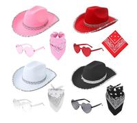 Générique Cowboy Hat Women - Cowgirl, 6 Piece Set Western Hat with Bandana and Heart Sunglasses | Cow Girl Outfit Women for Wedding Birthday Party Costume Accessory