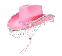 Générique Cowboy Hats for Women, Shimmer Masquerade Headwear, Rhinestone Tassel Accent, Stylish Festival Costume Hat, Ideal for Music Events, Travel, Parties, and Themed Celebrations