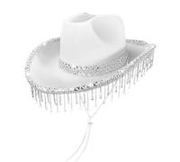Générique Cowboy Hats for Women, Shimmer Masquerade Headwear, Rhinestone Tassel Accent, Stylish Festival Costume Hat, Ideal for Music Events, Travel, Parties, and Themed Celebrations