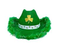 Générique Cowgirl Hat - Adjustable Green Western Cap, Shamrock Pattern Design, Size Fit | Cowboy Costume Accessory for Festival Country Party Parade Event in Holiday Celebration Theme
