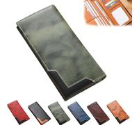 Générique Cowhide Vintage Wallet, Cowhide Vintage Wallet Men, Western Bifold Leather Long Wallets, Multiple Compartments, for All (Green)
