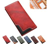 Générique Cowhide Vintage Wallet, Cowhide Vintage Wallet Men, Western Bifold Leather Long Wallets, Multiple Compartments, for All (Red)