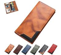 Générique Cowhide Vintage Wallet, Mens Women Leather Bifold Long Card Wallets RFID Blocking Carteras Para Hombres Handcrafted Wallets (Yellow)