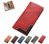 Générique Cowhide Vintage Wallet, Mens Women Leather Bifold Long Card Wallets RFID Blocking Carteras Para Hombres Handcrafted Wallets (Red)