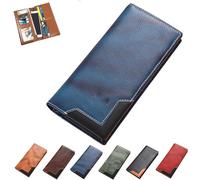 Générique Cowhide Vintage Wallet, Mens Women Leather Bifold Long Card Wallets RFID Blocking Carteras Para Hombres Handcrafted Wallets (Blue)