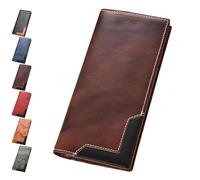 Générique Cowhide Vintage Wallet, Recallcious Cowhide Vintage Wallet, Western Bifold Leather Long Wallets, Big Checkbook Handcrafted Wallets (Coffee)