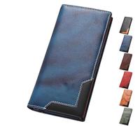 Générique Cowhide Vintage Wallet, Recallcious Cowhide Vintage Wallet, Western Bifold Leather Long Wallets for Men, Gift for Father's Day (Blue)